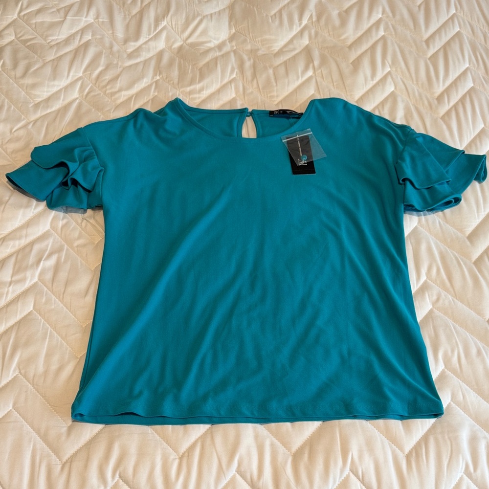NWT INC Teal Ruffle Sleeve Top